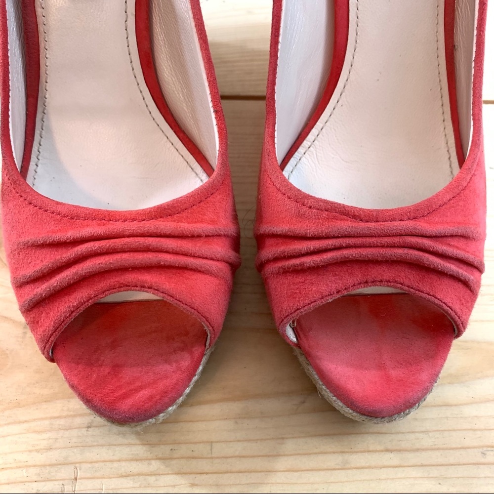 Prada Suede Open Toe Cork Wedge Pumps shoes 38 - Picture 3 of 16